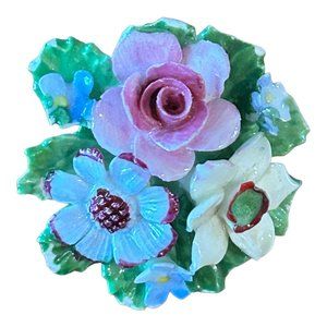 Vintage Royal Adderley Bone China Pink Rose Forget Me Not Brooch IMPERFE…